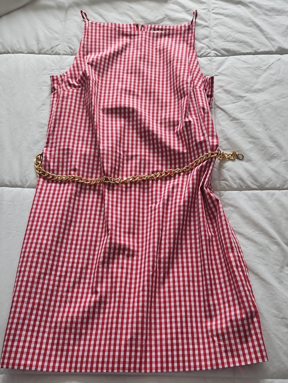 Michael Kors Red and White Gingham Midi Dress